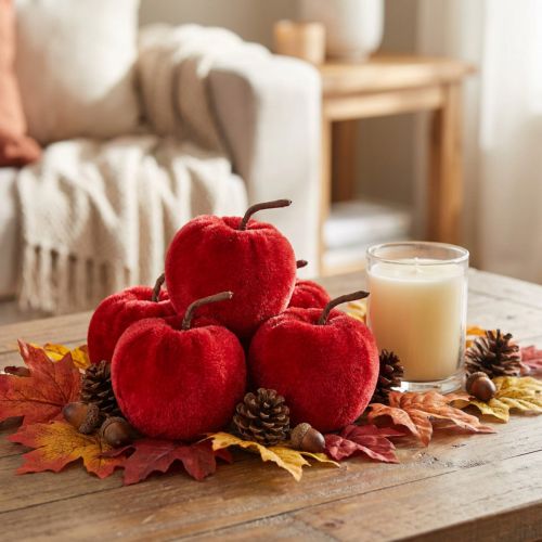 Pommes décoratives en tissu, motif automne, velours rouge, Ø 5 cm, H 6 cm, lot de 12. | Floristik24.be