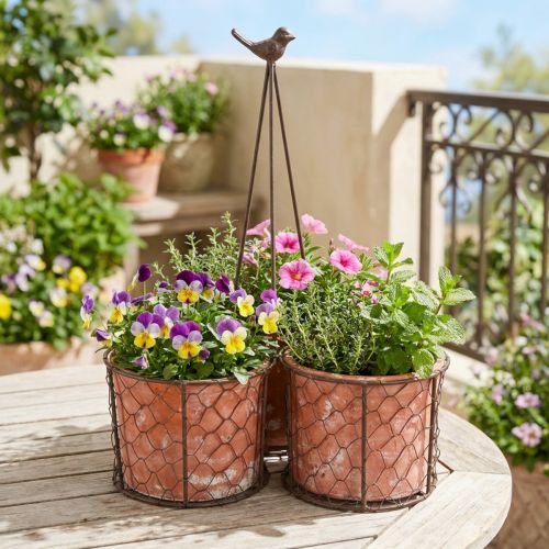 Pot de fleur panier en maille céramique métal marron Ø30cm H11,5cm | Floristik24.be