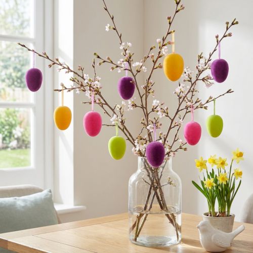 Oeufs de Pâques à suspendre floqués 4 couleurs 9,5 cm 8 pcs | Floristik24.be