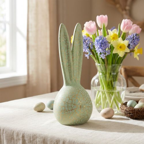 Tête de lapin décoration lapin de Pâques vert menthe craquelure or H28cm | Floristik24.be