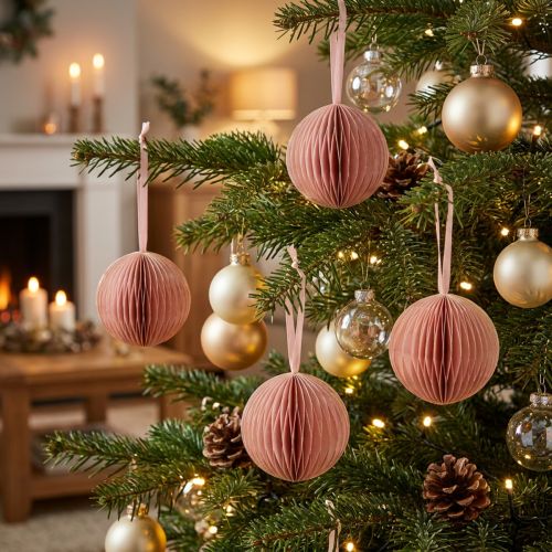 boules décoratives en papier alvéolé rose et abricot 7 cm x4 | Floristik24.be