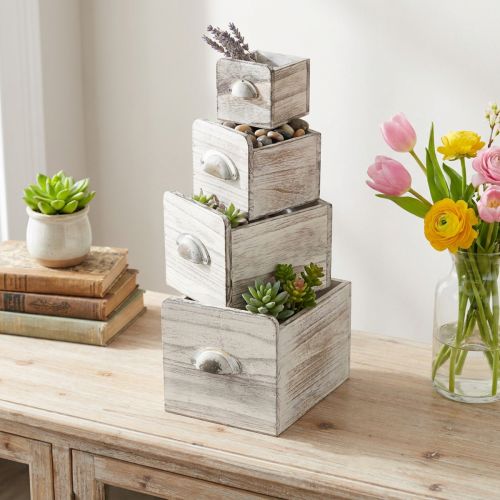 Coffrets à tiroirs en bois avec poignées – Solution de rangement élégante et fonctionnelle – Lot de 4 | Floristik24.be