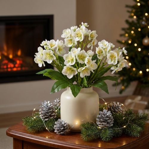 Roses de Noël fleurs artificielles blanches en bouquet de 18 fleurs 60cm | Floristik24.be