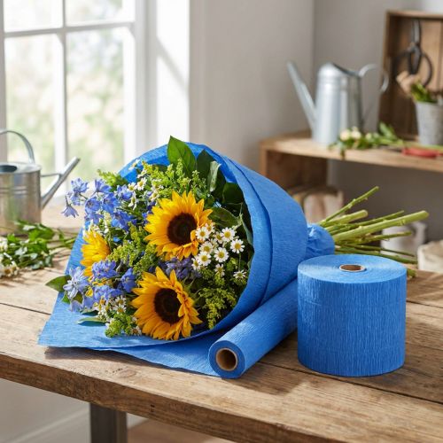 Crêpe Fleur bleu L10cm grammage 128g/m² L250cm 2 pièces | Floristik24.be