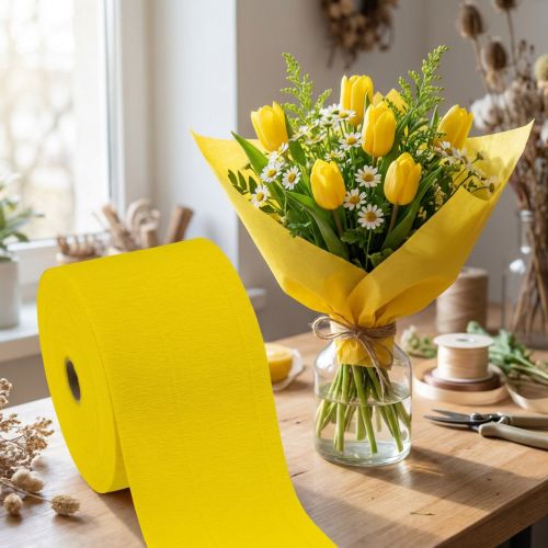 Crêpe Fleur jaune L10cm grammage 128g/m² L250cm 2 pièces | Floristik24.be
