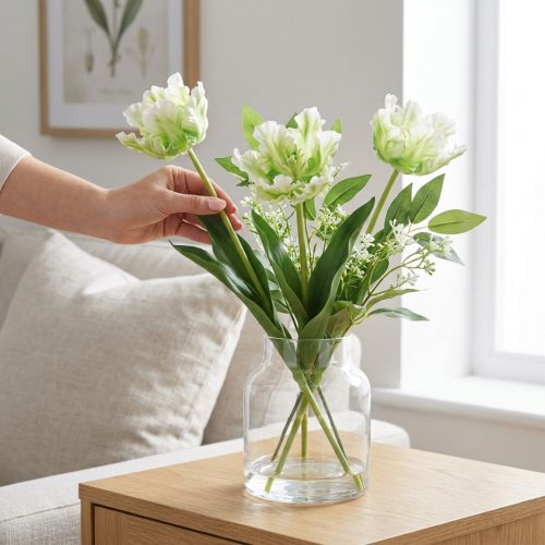 Fleur artificielle perroquet tulipe artificielle vert blanc 69cm | Floristik24.be