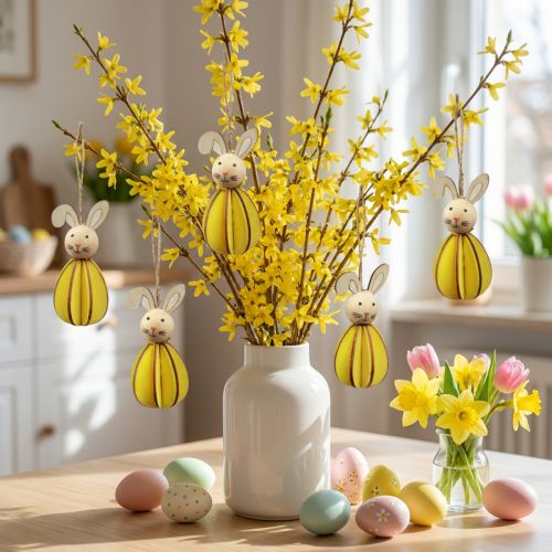 Décoration de Pâques à suspendre Lapins de Pâques Décoration à suspendre en bois H9,5 cm 8 pièces | Floristik24.be