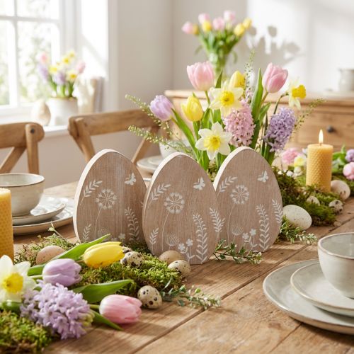 Décoration de table Oeuf de Pâques décoration en bois support à œufs en bois 14,5 cm 3 pièces | Floristik24.be