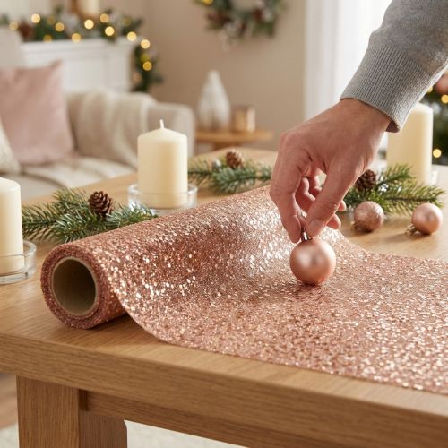 Chemin de table Noël chemin de table en or rose 48×450cm | Floristik24.be