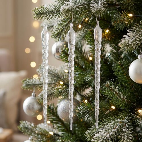 Glaçons de décoration d'hiver à suspendre argent clair 28cm 3pcs | Floristik24.be