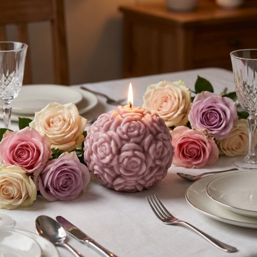 Bougie boule à motif de rose pour une décoration de table romantique | Floristik24.be