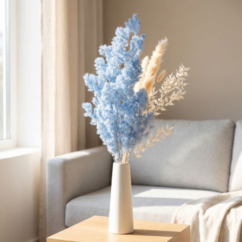 Asperges décoratives séchées, fleurs de plumes bleu clair, 55-70 cm | Floristik24.be