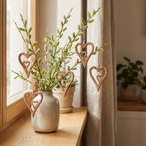 Coeur en bois coeurs en bois naturel à suspendre 8×11cm 4 pcs | Floristik24.be