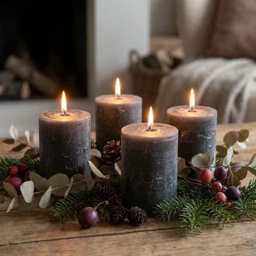 Bougies piliers unies, anthracite, bougies décoratives, 70 × 80 mm, lot de 4 | Floristik24.be
