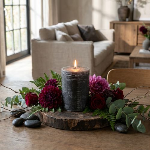 Bougies de couleur unie bougies pilier anthracite 85×120mm 2pcs | Floristik24.be