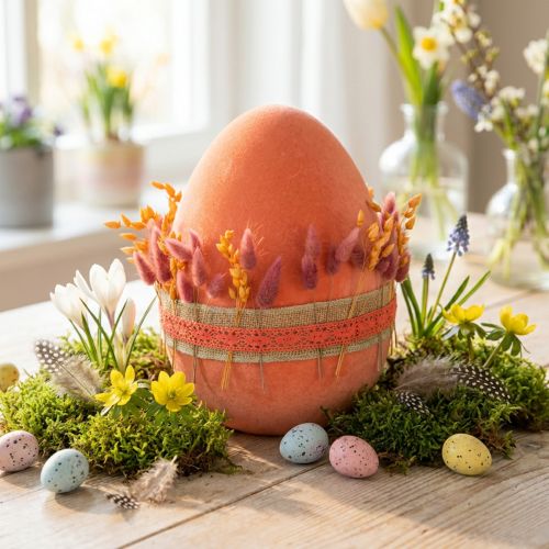 Oeuf de Pâques décoration oeuf orange abricot plastique floqué 20cm | Floristik24.be
