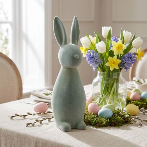Lapin de Pâques décoratif, floqué, gris-vert, H47cm | Floristik24.be