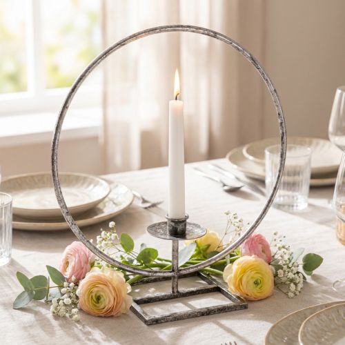 Anneau décor bougeoir métal argenté shabby chic Ø32cm | Floristik24.be
