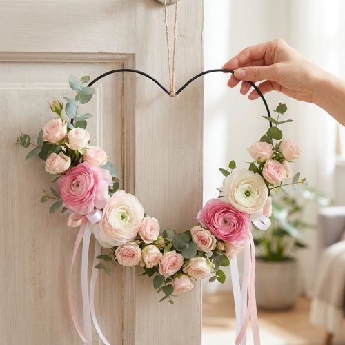 Article Anneau en métal forme coeur, décoration suspendue métal, boucle décorative noir L32,5cm 4 pièces