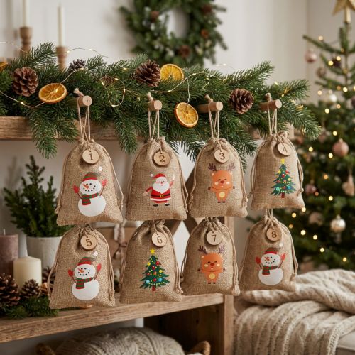 Sac cadeau Sachet pour Noël Aspect jute 10×13cm 8pcs | Floristik24.be