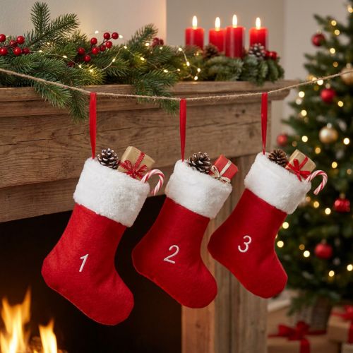 Guirlande calendrier de l’Avent à remplir avec bottes rouges en feutrine 155cm | Floristik24.be