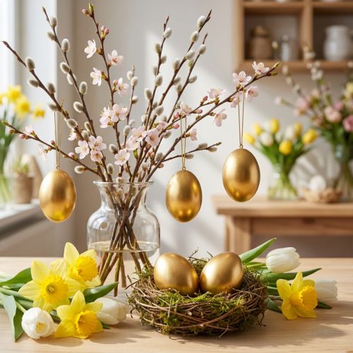 Oeufs de poule Oeufs soufflés dorés Décoration de Pâques 10 pcs | Floristik24.be