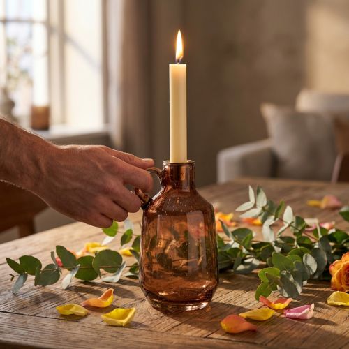Bougeoir tige de verre bougie décoration verre marron H22cm | Floristik24.be
