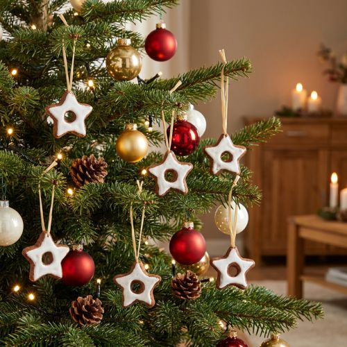 Décorations de sapin de Noël, étoiles couleur cannelle, étoiles décoratives en plastique, 5 cm, décoration de Noël traditionnelle, lot de 24 pièces | Floristik24.be