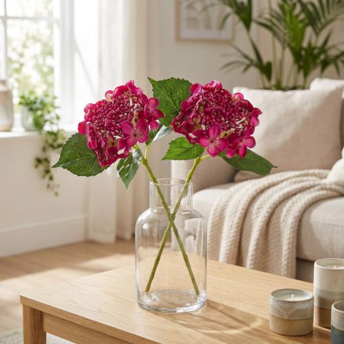 Hortensias Artificiels Branche Rose Feuilles de Fleurs 43cm 2pcs | Floristik24.be