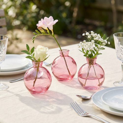 Vases en verre bulbeux roses rétro mini vases Ø7,5cm H9cm 6 pcs | Floristik24.be
