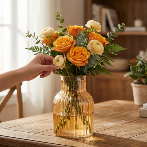 Vase à fleurs en verre orange,