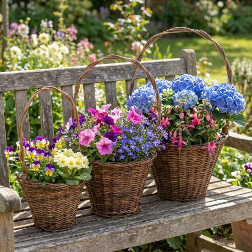 Panier à fleurs en osier avec poignée, finition naturelle, 29/23/21cm, lot de 3. | Floristik24.be