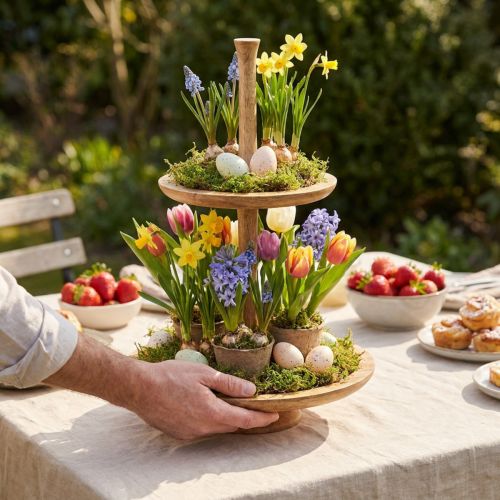 Article Présentoir à gâteaux décoration bois 2 étages naturel rond Ø31/20cm H45cm