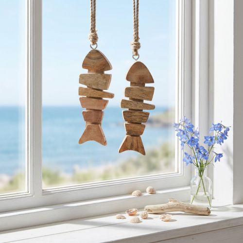Cintre décoratif poisson en bois maritime naturel 16x2x5cm 2pcs | Floristik24.be