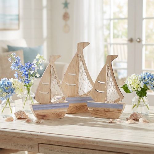 Support de décoration pour voilier bois naturel bleu clair 25,5×16,5cm 3 pcs | Floristik24.be