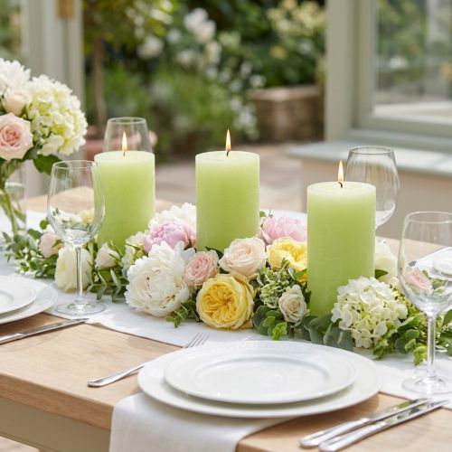 Lot de 4 bougies piliers vert citron - Bougies élégantes pour décorer une table et créer une ambiance chaleureuse, 70 x 120 mm - Idéales pour les fêtes et au quotidien | Floristik24.be