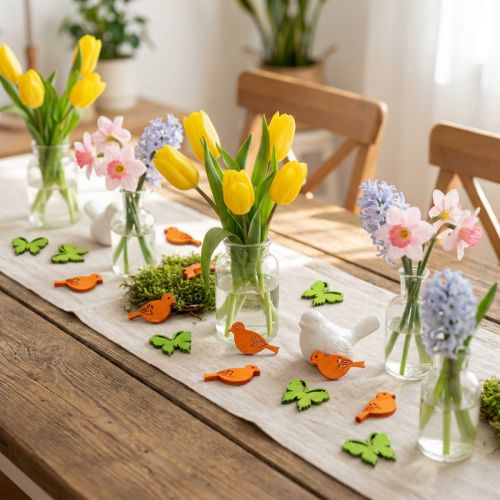 Décoration décorative oiseau et papillon en bois coloré 2cm 144 pcs | Floristik24.be