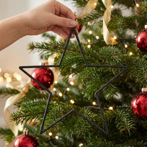 Étoiles suspendues noires avec paillettes Ø24 cm, lot de 6, décoration festive | Floristik24.be