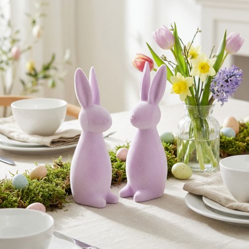 Lapins de Pâques décoratifs floqués – 2e choix – violet clair 8×10×29cm 2 pièces | Floristik24.be