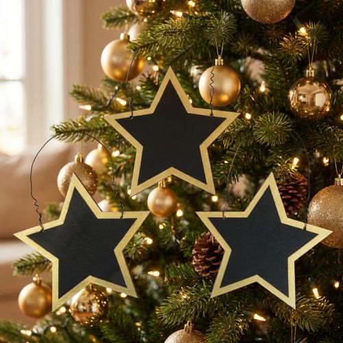 Étoiles en Bois Noir et Or avec Attaches - Décoration de Noël Ø15 cm (Lot de 8) | Floristik24.be