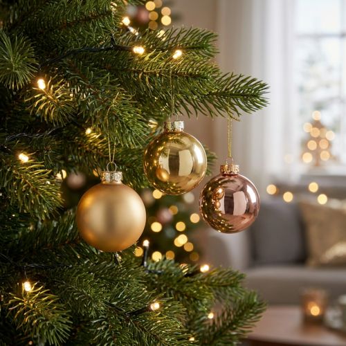 Article Trio de boules de Noël or et rose – élégant ensemble de 3 boules brillantes et stylées de 5 cm (24 pièces)