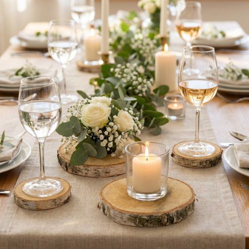 Article Rondelles de bouleau de Ø11-13 cm, lot de 12 - Décoration idéale pour les mariages, les loisirs créatifs et la décoration de table
