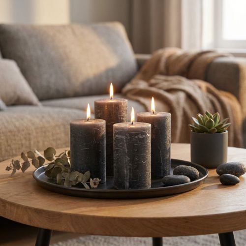 Bougies de couleur unie bougies pilier anthracite 60×80mm 4pcs | Floristik24.be