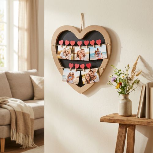 Décoration murale coeur porte photo porte mémo 10 clips 30cm | Floristik24.be