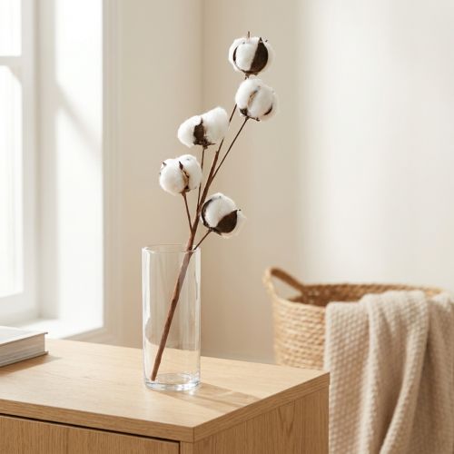 Décoration branche en coton Branche décorative en coton véritable 5 têtes 50cm | Floristik24.be
