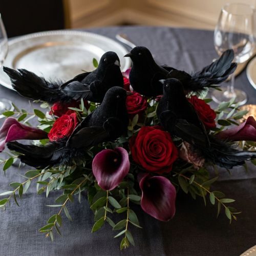 Pigeons sur fil, décoration mariage, pigeons noirs H7cm 4pcs | Floristik24.be