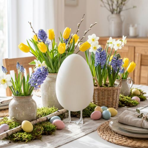 Oeuf déco avec pattes Oeuf de Pâques blanc Décoration de table Figurine de Pâques H25cm | Floristik24.be
