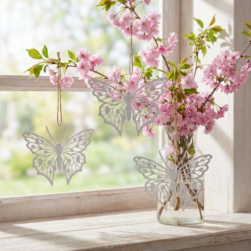Article Décoration papillon à suspendre décoration vintage en métal blanc 15×12cm 3 pcs