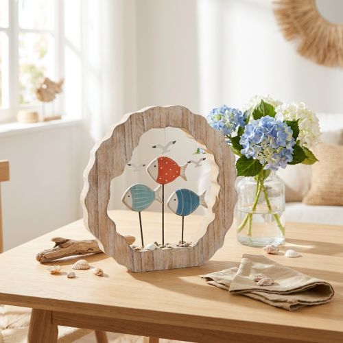 Décoration de table poisson bois à poser décoration maritime bleu, rouge Ø28cm | Floristik24.be