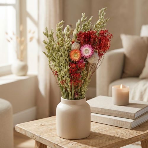 Bouquet de fleurs séchées Bouquet de fleurs des prés Rouge H50cm 150g | Floristik24.be